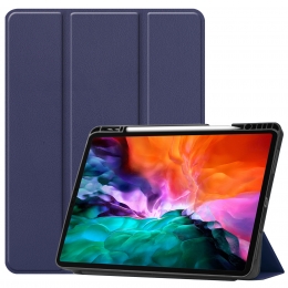 iPadHoesvoorAppleiPadPro2021HoesCover-129inch-Tri-FoldBookCase-ApplePencilHouder-DonkerBlauw
