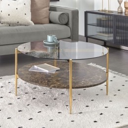 KaveHomeSalontafelKamilahGlasmarmerlookengoudenframe84cm-Donkergrijs-Rond