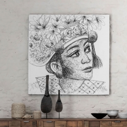 MUSTLivingWandpaneelBalineseGirlKadek100x100cm-ZwartWit