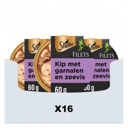 16xShebaFiletsKattenvoerNatvoerGarnaalOceaanvisKipinSaus60gr