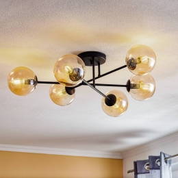 EMIBIGLIGHTINGPlafondlampGlassyzwartamberglas6-lampsE14