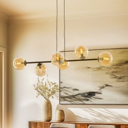 EMIBIGLIGHTINGHanglampGlassy6-lampszwartamberglas110cm