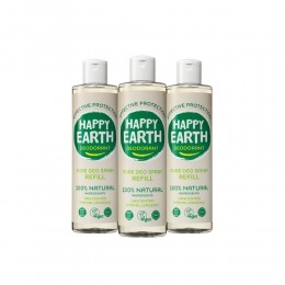 3xHappyEarth100NatuurlijkeDeoSprayNavullingUnscented300ml
