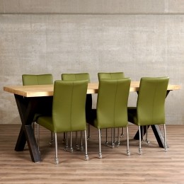 Setvan6lereneetkamerstoelen-metwieltjes-groenleer-EchtleerModernontdekdeveleLeersoortenenKleurenbijShopX