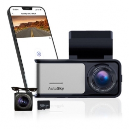 AutoSky4KDashcammetAchtercameraGPSWiFiNachtzicht64GB