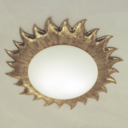 HollnderGoudkleurigeplafondlampSONNEmetmatopaalglas