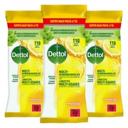 3xDettolReinigingsdoekjesPowerFreshCitrus110stuks