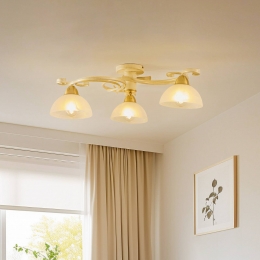 LuminexPlafondlampFloradrieglazenkappenwitmessing