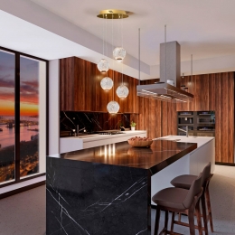 SchullerValenciaLEDhanglampAustralgoudhelder5-lampsrond