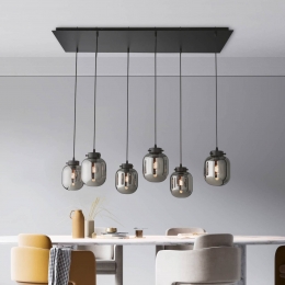 FISCHERHONSELHanglampRegivanglasrookgrijs6-lamps