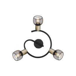 GloboPlafondlampFiastrazwartoudmessing3-lamps