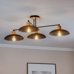 EMIBIGLIGHTINGPlafondlampKobe4-lampsstaalhoutzwart