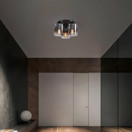 SearchlightPlafondlampZweden3-lampszwartrookgrijsstaalglas