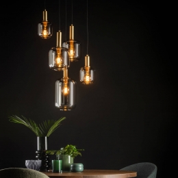 LucideHanglampJoanetmetrookglas5-lamps