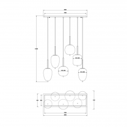 GloboHanglampBlackyzwartrookgrijslengte80cm6-lamps