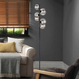 GloboRihavloerlamphoogte155cmzwartrookkleurig6-lamps