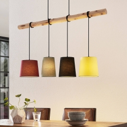 LindbyhanglampMoskoukleurrijktextielhoutE27116cm