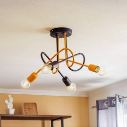 HELAMPlafondlampCambridge4-lampszwart-oranje