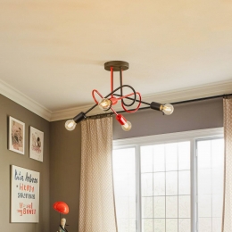 HELAMPlafondlampCambridge4-lampszwart-rood