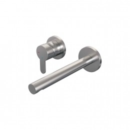 InbouwWastafelmengkraanBrauerBrushedEditionColdstartRechteUitloopKortePlatteHendelLinksGeborsteldRVSPVDMetRozettenBrauer