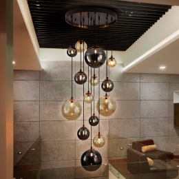 SchullerValenciaDARKhanglampijzerglasamberrook60cm