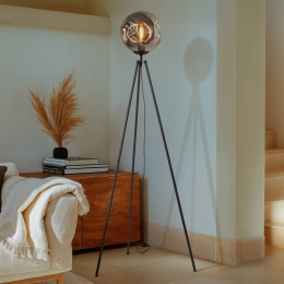 LindbyvloerlampValentinaE27rookgrijsglas150cm