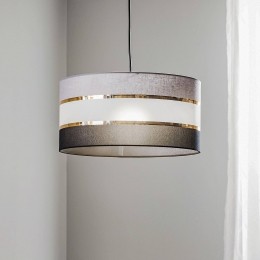 HELAMHanglampHelentextielgrijs-zwart-goud40cm