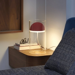 OluceLEDtafellampMedusaroodglashoogte30cm