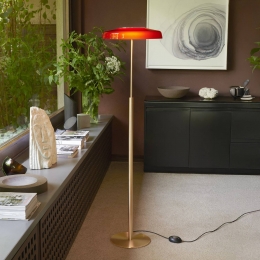OluceLEDvloerlampDoragoudkleurigroodmetaalPMMA