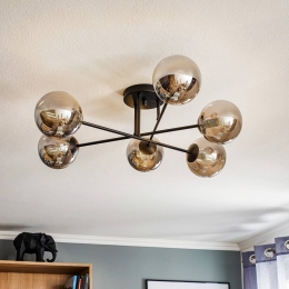 EMIBIGLIGHTINGGlassyplafondlampzwartgrafietglas6-lampsE14