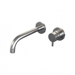 InbouwWastafelmengkraanBrauerBrushedEditionColdstartGebogenUitloopKorteRondeHendelRechtsGeborsteldRVSPVDMetRozettenBrauer