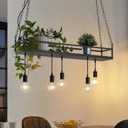 LindbyhanglampKirista5-lampszwartmetaal100cm