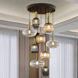 SchullerValenciaHanglampNorma80cm9-lampszwartmessingglas