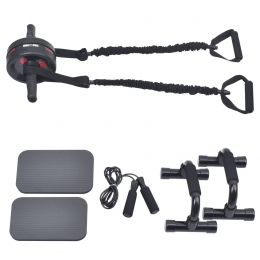 AbWheelSet-BuikspierrollermetPush-UpHandgrepenWeerstandsbandenSpringtouw-InclusiefKniebeschermingsmat-CoreKrachttraining-GorillaSports