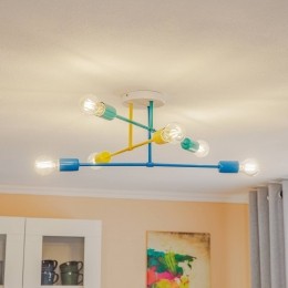 HELAMPlafondlampCambridge6-lampsgeel-turquoise-blauw