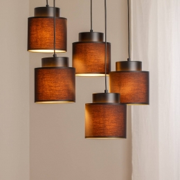 LuminexHanglampSohocilindrischrond5-lampszwartgoud