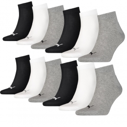 PumaQuarterSokkenPlain12-packZwartWitGrijs-3538