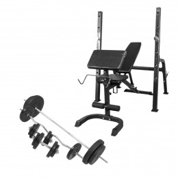 HalterbankmetSquatRack100kgset-Halterstangmetgewichten-Zwart-30mm-GorillaSports