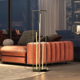 FISCHERHONSELLEDvloerlampGridzwartgoudmetaalCCTdimbaar