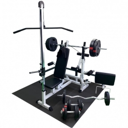 FitnessbankWitMetGewichten100kg-LatPulley-Puzzelmat-CompleteSetGripperKunststof-GorillaSports