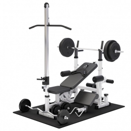 FitnessbankWitMetGewichten100kg-LatPulley-Puzzelmat-CompleteSetKunststof-GorillaSports