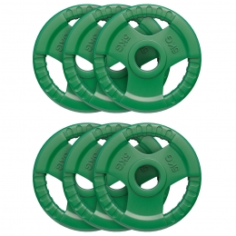 HalterschijvenSet-Bundel-30kg-6x5kg-GripperGietijzerRubberCoating-50mm-GorillaSports