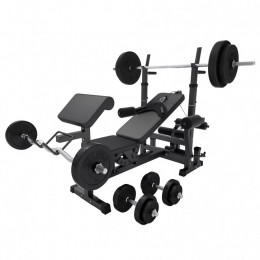 UniverseleHalterbank100kgHalterset-Kunststof-Halterstangmetgewichten-Fitnessbank-GorillaSports
