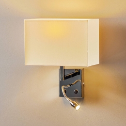 NowodvorskiLightingWandlampHotelLEDwittextiel2-lampsLEDleeslamp