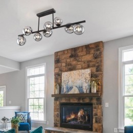 GloboRihaplafondlamplengte87cmzwartrookkleurig9-lamps