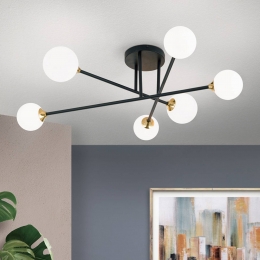 ORIONPlafondlampSnowwhitemetframe6-lampszwart