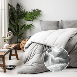 Sale-30DekbedovertrekTeddy-Tweepersoons200x200Cm-LichtgrijsMicrovezelTeddy-Effen-FreshAndCo-Dekbed-Discounternl