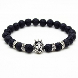 MemphiskralenarmbandmannenLavasteenLionheadSilver