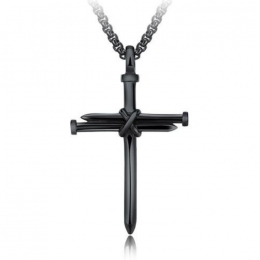 MendesherenkettingEdelstaalSpijkerKruisZwart