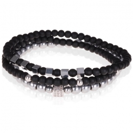 ZwartekralenarmbandentrioHerenMemphisAgaatKubus